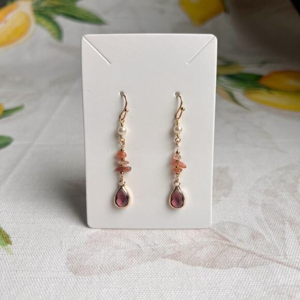 Garnet Carnelian Sunstone Pearl Boho Bohemian Minimalist Casual Gift Earrings